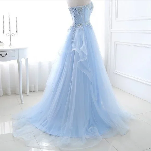 NEW Beautiful Bling Rhinestone Light Blue Cinderella Gown Prom Dress Quinceañera - Picture 4 of 7